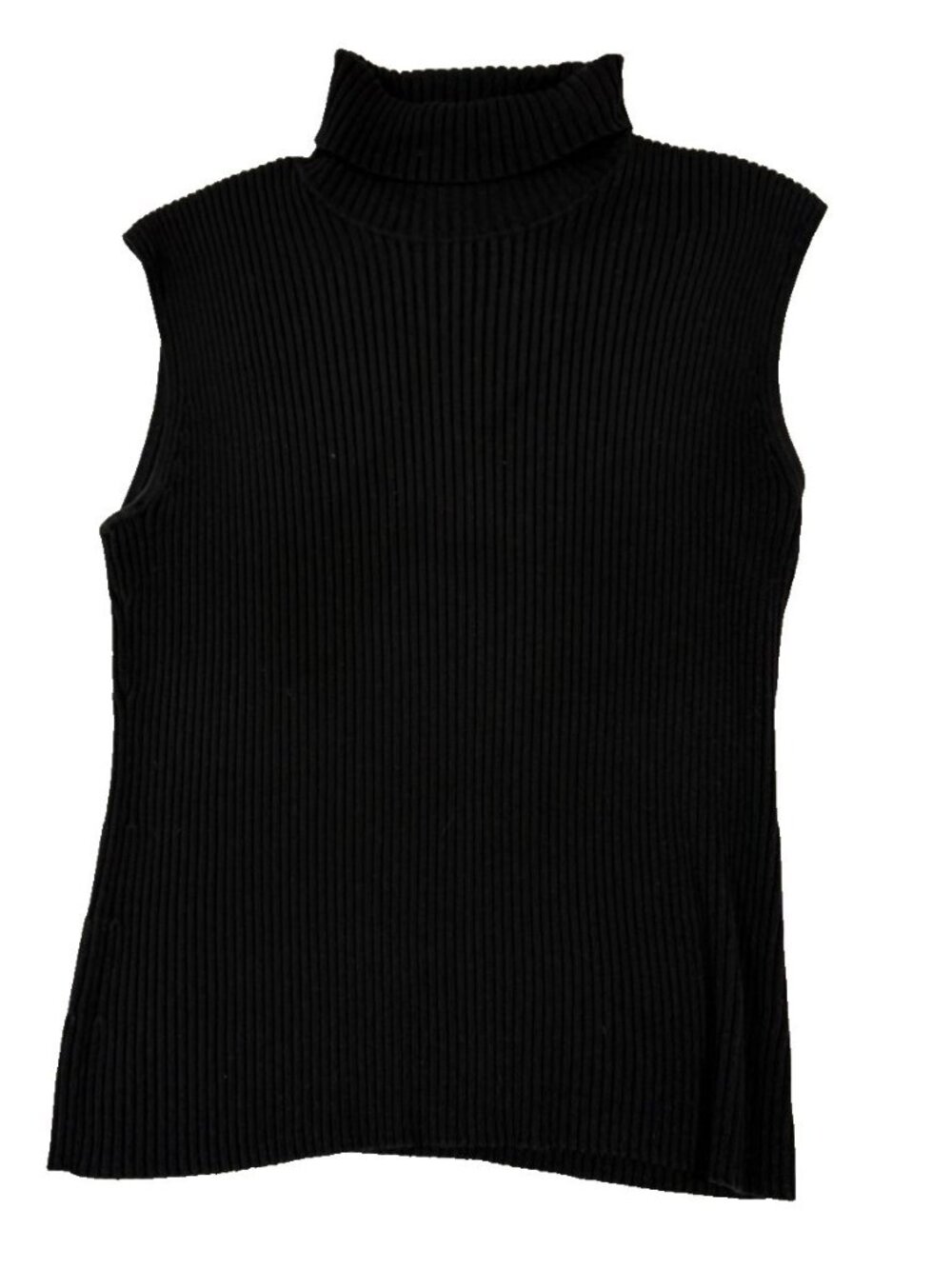 Chico's Design Size 2 Black Ribbed Sleeveless Turtleneck Sweater Tank Top L